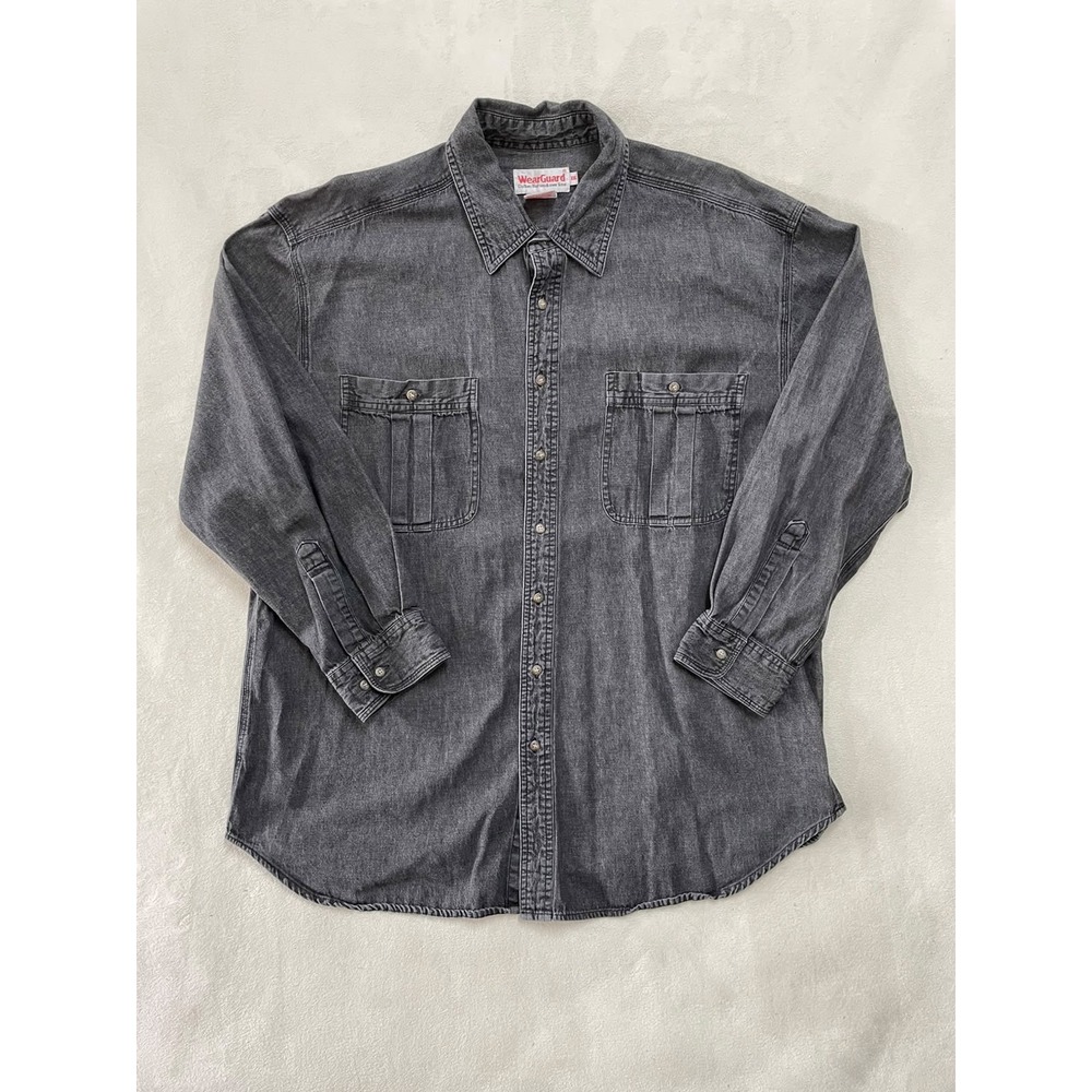 WearGuard Mens XXL Gray Denim Work Shirt Long Sleeve Button Down Cotton RN 64288